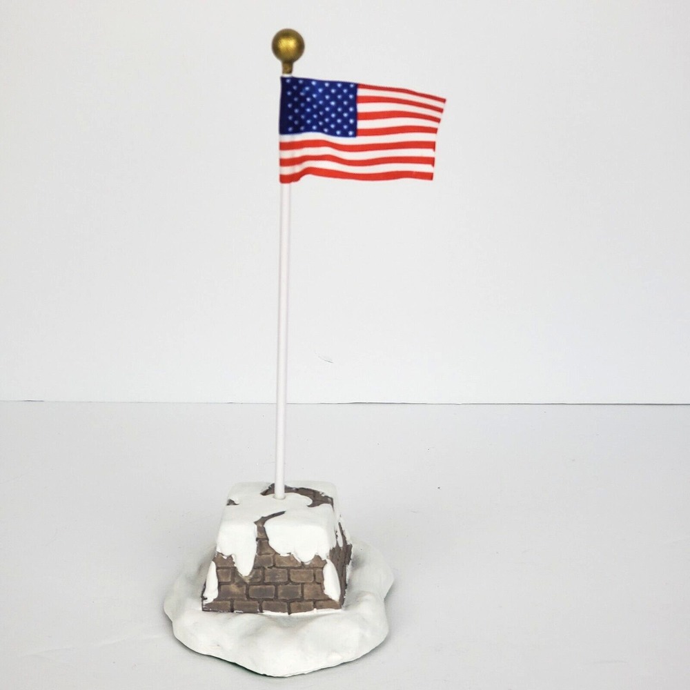 Vintage Lefton Colonial Christmas Village 1991 U.S. Flag Pole with Snow Base